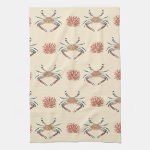 Vintage Design mit Krabben und Korallen Geschirrtuch