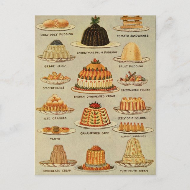 Vintage Dessert Snack Illustration Postkarte (Vorderseite)