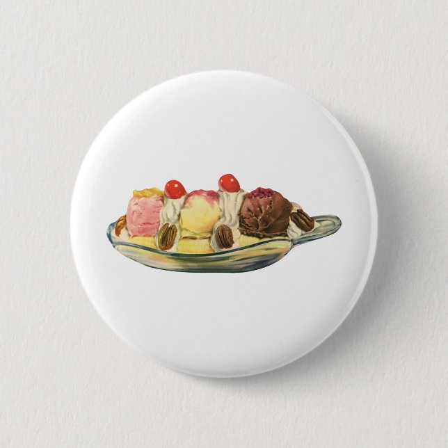 Vintage Desserts, Kirschen aus Bananengeflecht Button (Vorderseite)