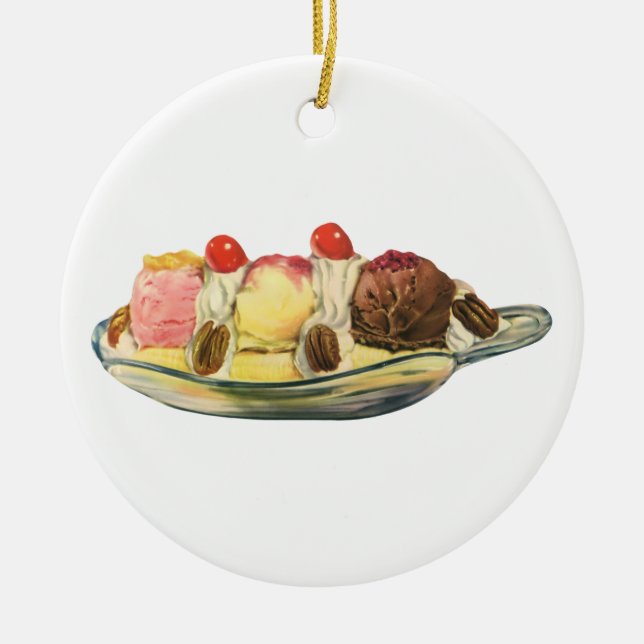 Vintage Desserts, Kirschen aus Bananengeflecht Keramik Ornament (Vorne)
