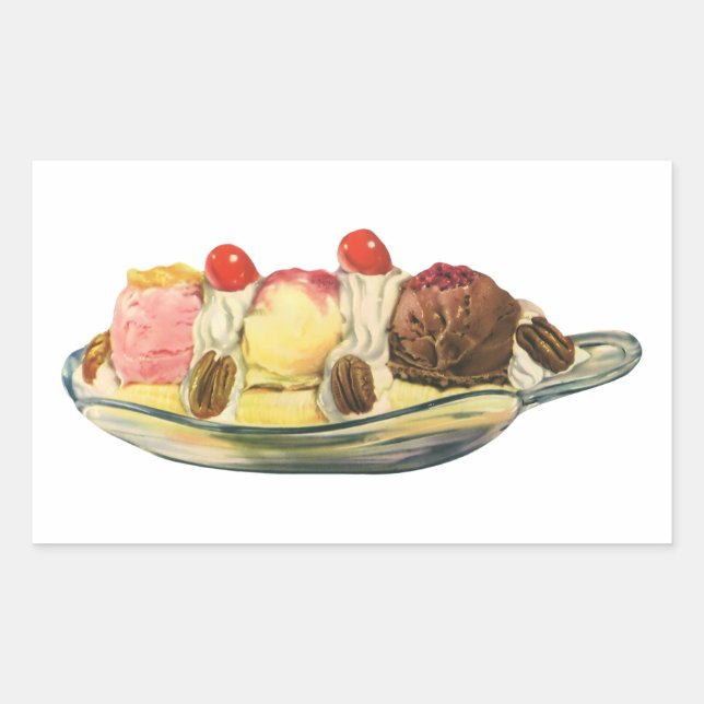 Vintage Desserts, Kirschen aus Bananengeflecht Rechteckiger Aufkleber (Vorderseite)