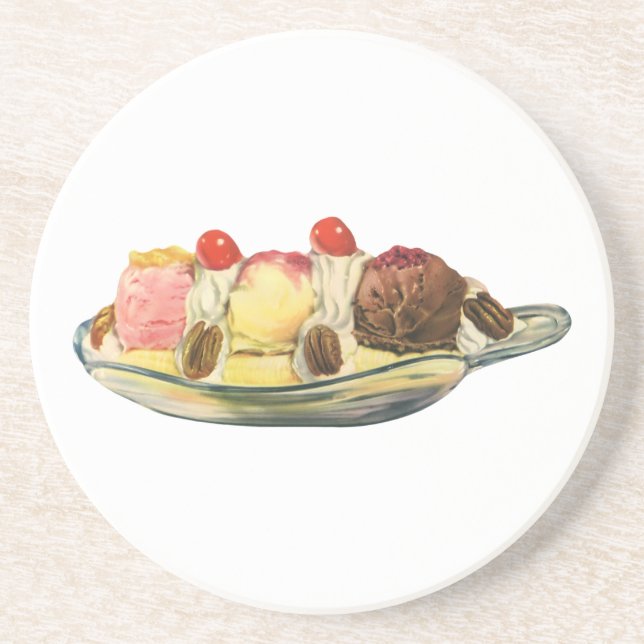 Vintage Desserts, Kirschen aus Bananengeflecht Sandstein Untersetzer (Vorne)