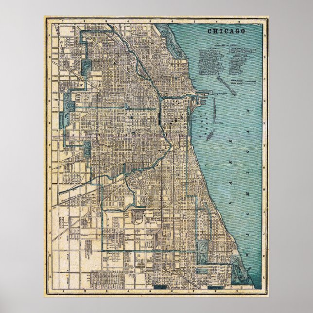 Vintage Detailed Chicago Map Poster 1893 (Vorne)