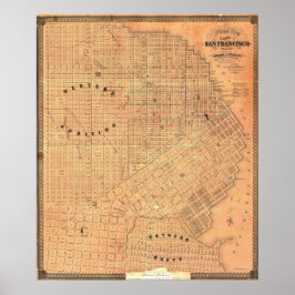 Vintage Detailed Golden San Francisco Map 1859 Poster