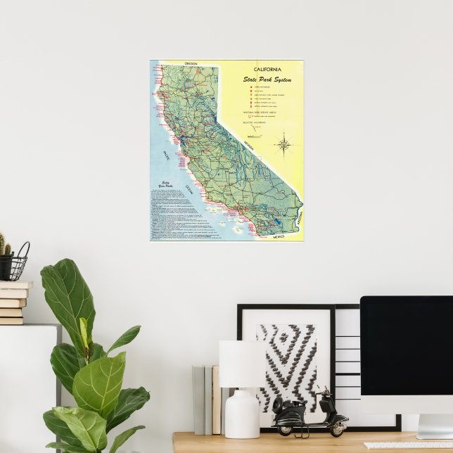 Vintage Detailed Map of California 1951 Poster (Heimbüro)