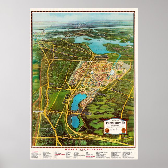 Vintage Detailed New York Map Poster (Vorne)