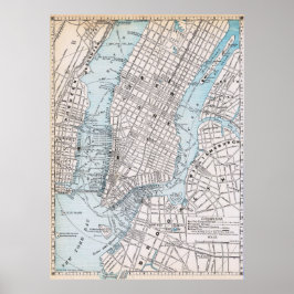 Vintage Detailed New York Map Poster 1889