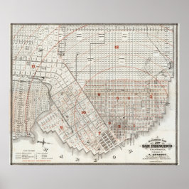 Vintage Detailed Railway San Francisco Map 1863 Poster
