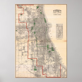 Vintage Detailed Roads Map of Chicago Poster