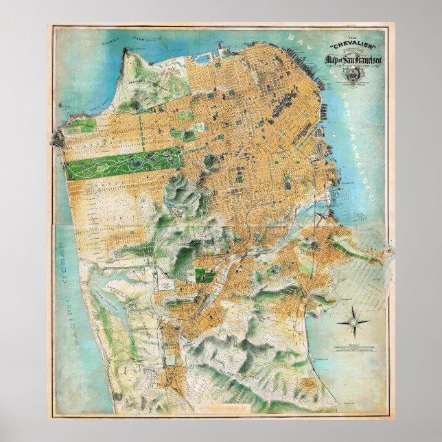 Vintage Detailed San Francisco Map Poster 1911 (Vorne)