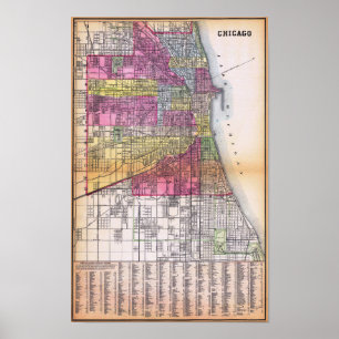 Vintage detaillierte Chicago-Karte Poster 1882