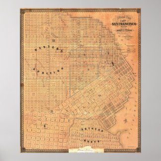 Vintage detaillierte goldene San Francisco Karte 1 Poster