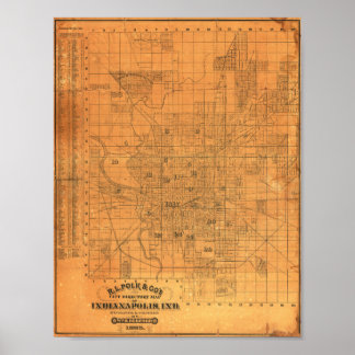 Vintage detaillierte Karte von Indianapolis 1885 Poster