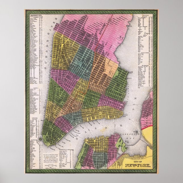 Vintage detaillierte New York-Karte Poster 1854 (Vorne)