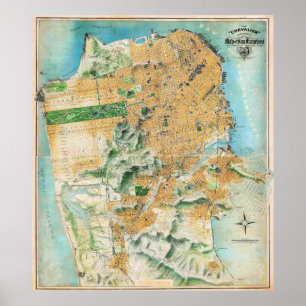 Vintage detaillierte San Francisco-Karte Poster 19