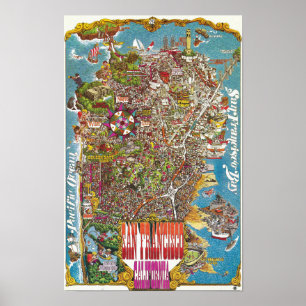 Vintage detaillierte San Francisco-Karte Poster 19