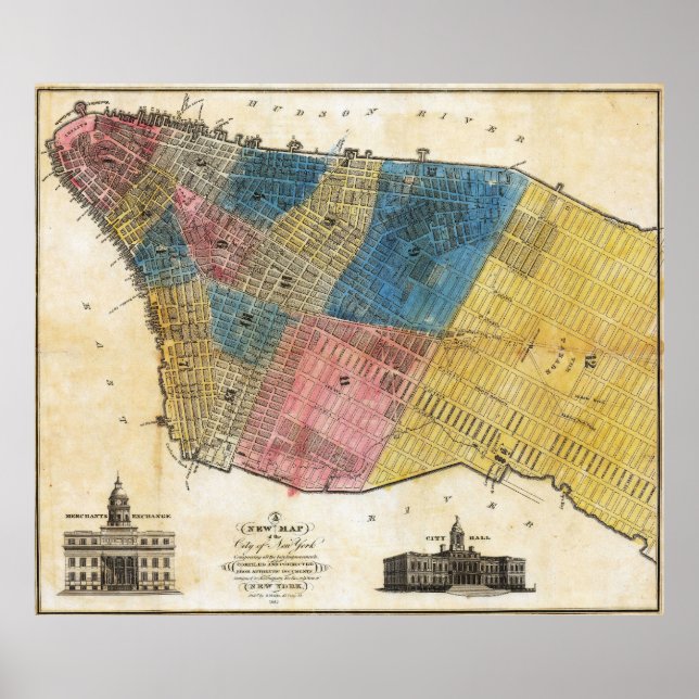 Vintage detailliertes New York Stadtplan Poster (Vorne)