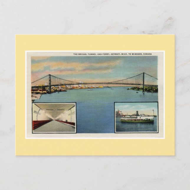 Vintage Detroit-Brücke nach Windsor/Kanada Postkarte (Vorderseite)
