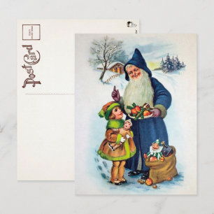 Vintage Deutsche Blaue Weihnachtsmann-Postkarte Postkarte