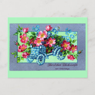 Vintage deutsche Blumen Auto Alles Gute zum Geburt Postkarte