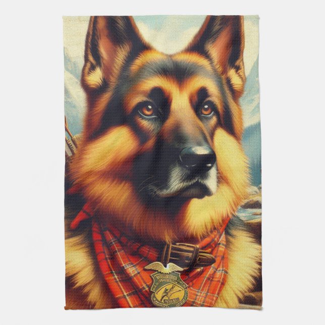 Vintage deutsche Hirtenmalerei Geschirrtuch (Vertikal)