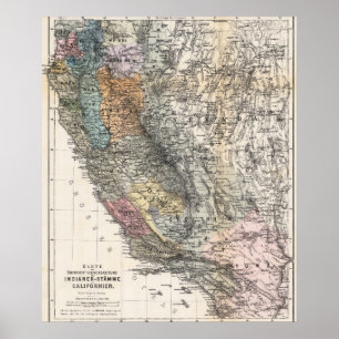 Vintage Deutsche Karte von Kalifornien 1879 Poster