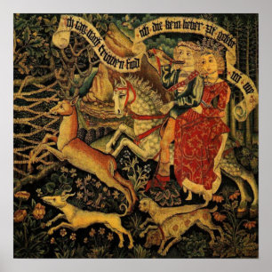 Vintage Deutsche Mittelalter-Renaissance Liebe Jag Poster