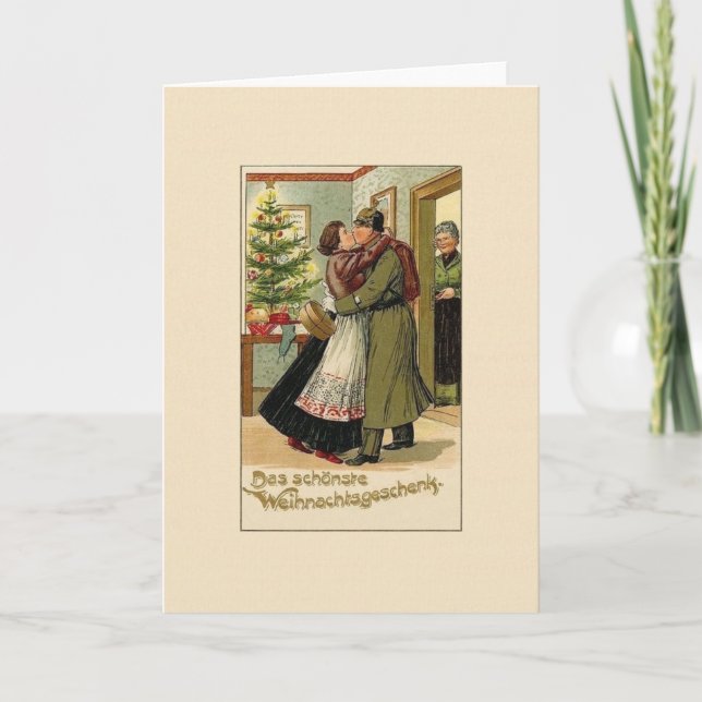 Vintage deutsche Soldat-Weihnachtsgruß-Karte Feiertagskarte (Vorderseite)