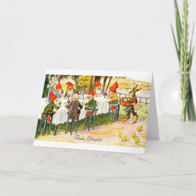 Vintage deutsche zwergartige Ostern-Karte Feiertagskarte (Vorderseite)