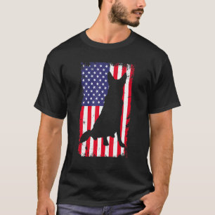 Vintage Deutscher Schäferhund Amerikanische Flagge T-Shirt