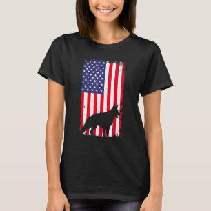 Vintage Deutscher Schäferhund Amerikanische Flagge T-Shirt