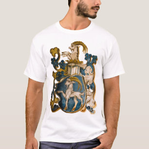 Vintage deutsches Blau- und Gold-Steinbock-Wappen T-Shirt