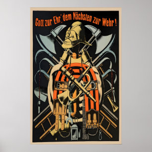 Vintage deutsches Feuerwehrposter Druck Feuer Poster