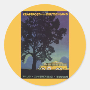 Vintage Deutschland, gelber Bus bei Nacht, Reise K Runder Aufkleber