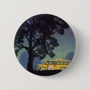 Vintage Deutschland, gelber Bus in der Nacht, Reis Button