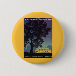 Vintage Deutschland, gelber Bus in der Nacht, Reis Button