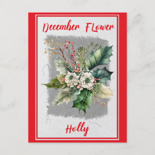 Vintage Dezember-Blumen-Stechpalmen-Blumen Postkarte
