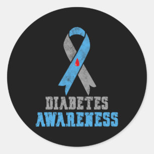 Vintage-Diabetes-Bewusstsein Blau und Graues Band Runder Aufkleber