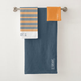 Vintage diagonale geometrisch orange-graue Bezeich Badhandtuch Set