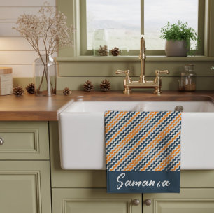 Vintage diagonale geometrisch orange-graue Bezeich Geschirrtuch