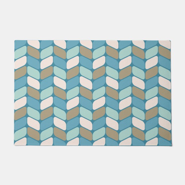 Vintage Diagonalrechtecke hellblau-weiß Fußmatte (Vorderseite)