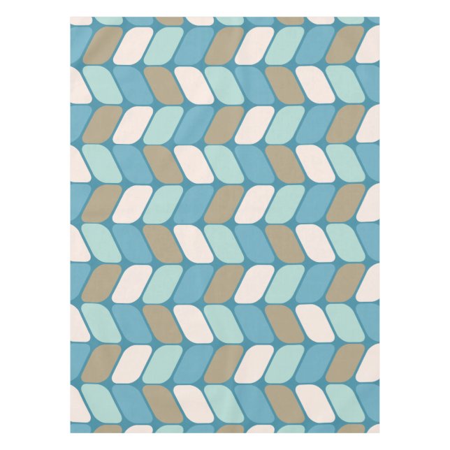 Vintage Diagonalrechtecke hellblau-weiß Tischdecke (Vorderseite)