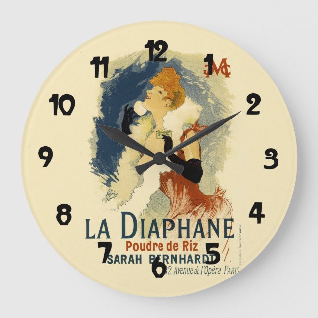 Vintage Diaphane Poster Art Große Wanduhr (Vorderseite)