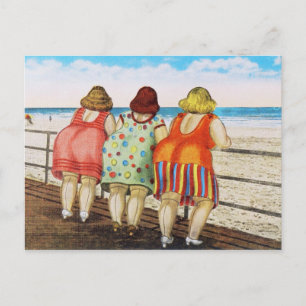 Vintage dicke Mädchen mit großem Po am Strand Postkarte