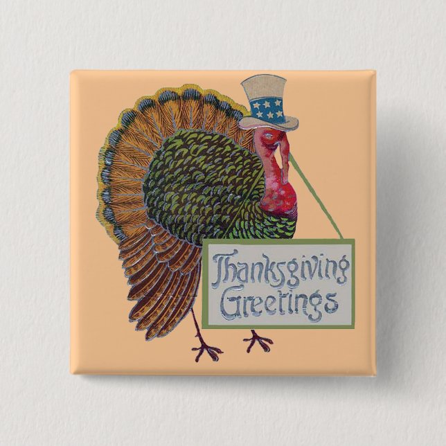 Vintage die Türkei-Erntedank-Grüße Button (Vorderseite)