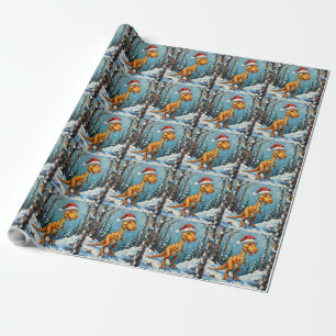 Vintage-Dinosaur mit Weihnachtsmannmütze Weihnacht Geschenkpapier