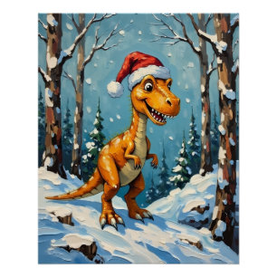 Vintage-Dinosaur mit Weihnachtsmannmütze Weihnacht Poster