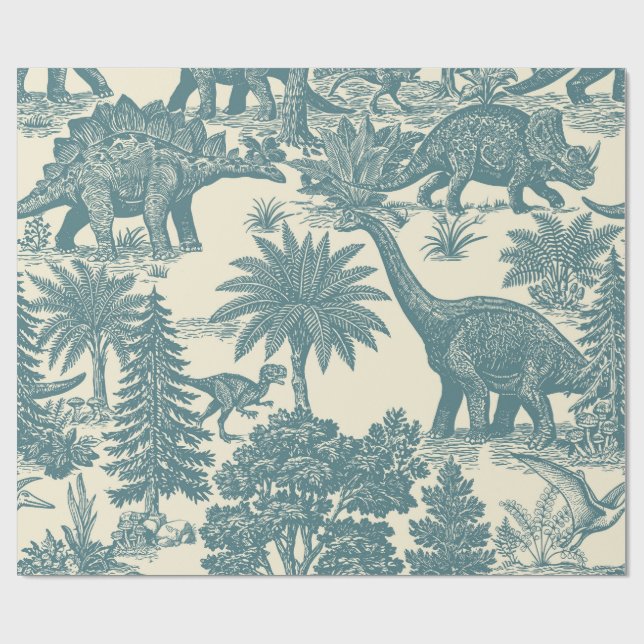 Vintage-Dinosaur-Toile-Muster  Geschenkpapier (Flach)