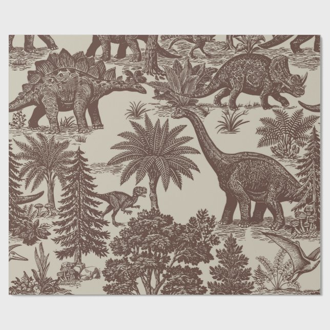 Vintage-Dinosaur-Toile-Muster Geschenkpapier (Flach)