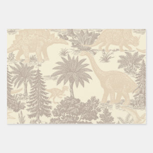 Vintage-Dinosaur-Toile-Muster Geschenkpapier Set
